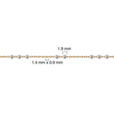 Gold-filled + sterling silver chain with measurements on a white background
